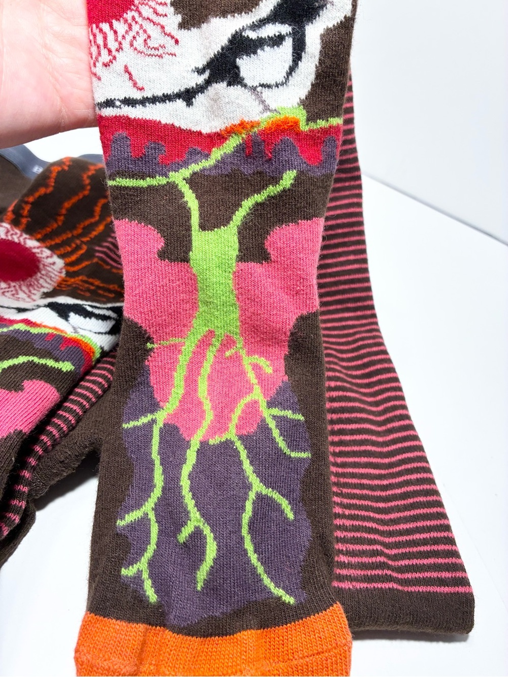 Berthe France Bird Sun Stripe Pattern Knit Tights Brown Multi Size 3/4 (M/L) - Picture 5 of 10